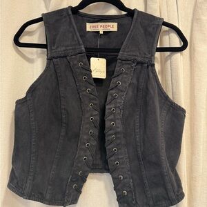 Free People Black Lace-Up Vest